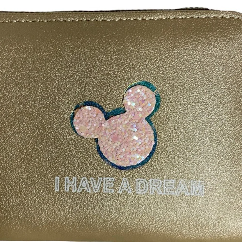 Minnie Mickey Mouse Wristlet Clutch  Convertible Long Wallet Tan Champagne Gold